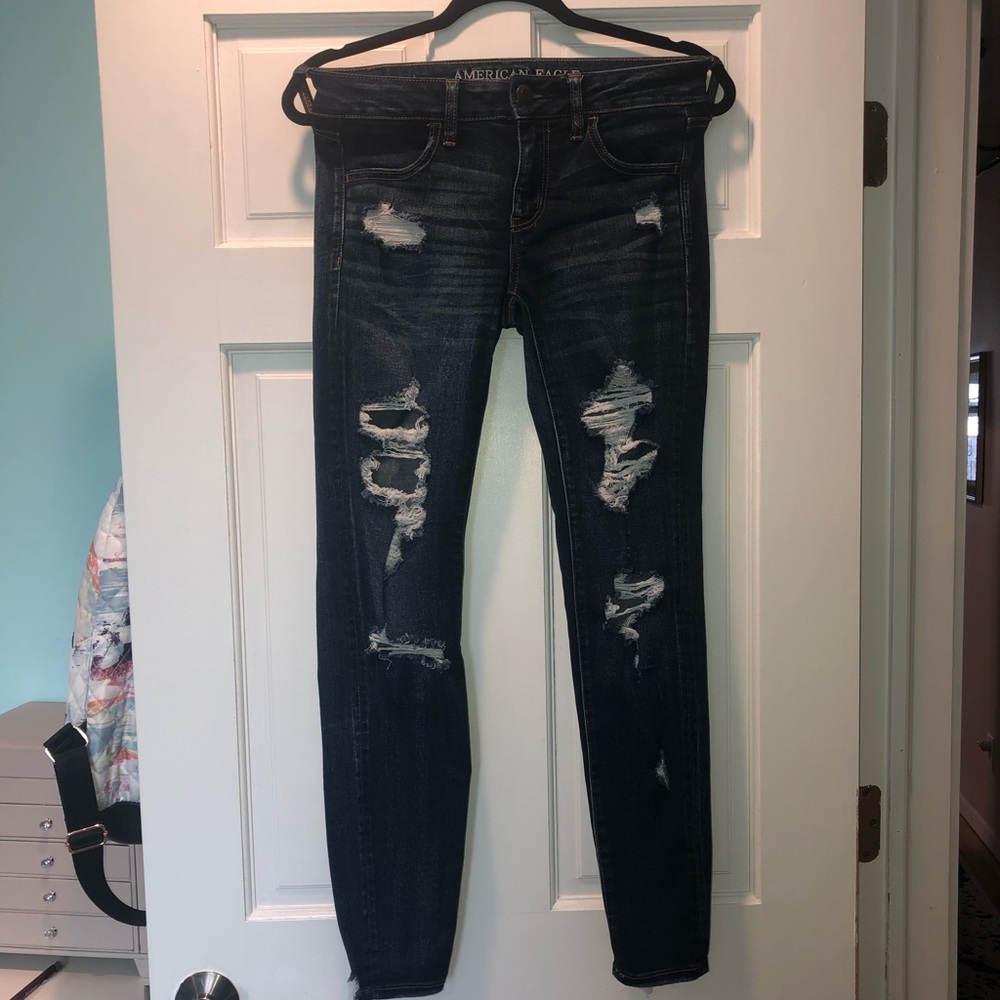 American Eagle dark wash jeans with rips